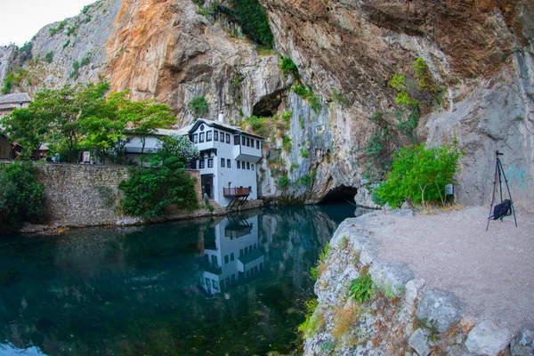 Kleines Dorf Blagaj Auf Buna Quelle Und Wasserfall Bosnien Und — Stockfoto