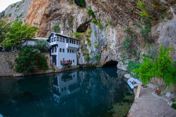 Kleines Dorf Blagaj Auf Buna Quelle Und Wasserfall Bosnien Und — Stockfoto