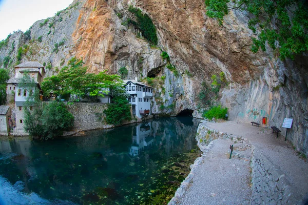 Kleines Dorf Blagaj Auf Buna Quelle Und Wasserfall Bosnien Und — Stockfoto