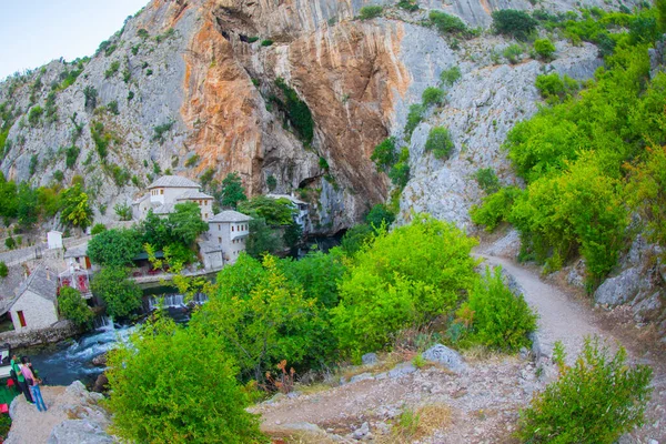 Kleines Dorf Blagaj Auf Buna Quelle Und Wasserfall Bosnien Und — Stockfoto