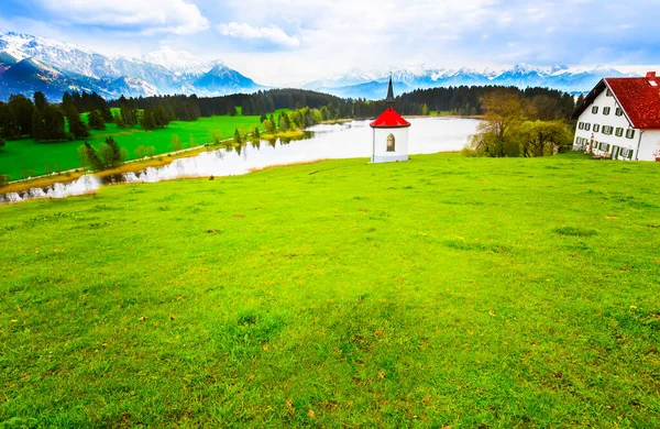 Capilla Hegratsrieder Ver Lago Una Mañana Otoño Ostallgu Baviera Alemania — Foto de Stock