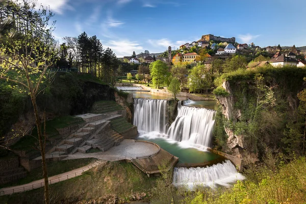 Old small wooden water mills called Mlincici by the Pliva lakes near the Jajce town in Bosnia and Herzegovina