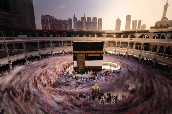 Crowd People Making Tawaf Holy Kaaba Makkah Umra Hajj View — стокове фото