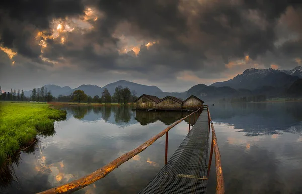 Вид Типичные Старые Лодочные Домики Озере Козине Бавария — стоковое фото