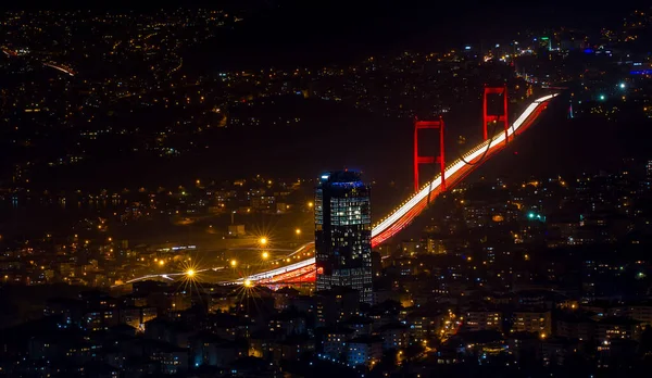 Julho Martyrs Bridge Temmuz Sehitler Koprusu Paisagem Ponte Bósforo Noite — Fotografia de Stock