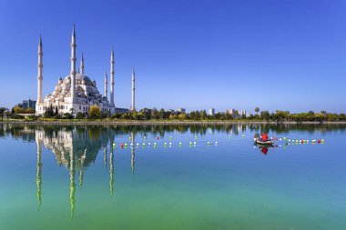 Sabanc Merkez Camii (English: Sabanc Central Mosque) in Adana, Turkey. The mosque is the second largest mosque in Turkey and the landmark in the city of Adana