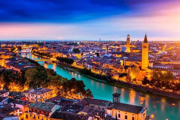 Luftaufnahme Des Historischen Stadtzentrums Von Verona Brücke Ponte Pietra Über — Stockfoto