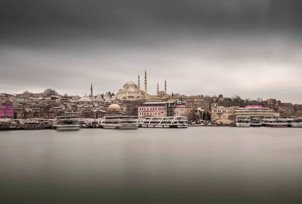 Solnedgång Istanbul Turkiet Med Suleymaniye Moskén Ottomanska Kejserliga Moskén Utsikt — Stockfoto