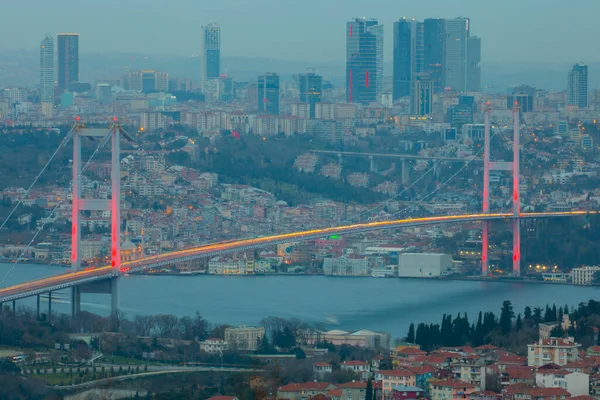 Ponte Bósforo Istambul Noite Ponte Dos Mártires Julho Istambul Turquia — Fotografia de Stock