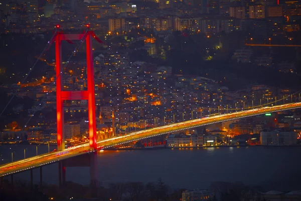 Pont Bosphore Istanbul Nuit Juillet Pont Des Martyrs Istanbul Turquie — Photo