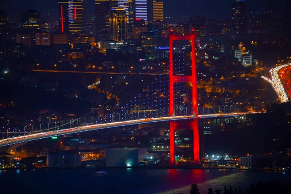 Most Stambuł Bosfor Nocą Most Męczenników Lipca Stambuł Turcja — Zdjęcie stockowe