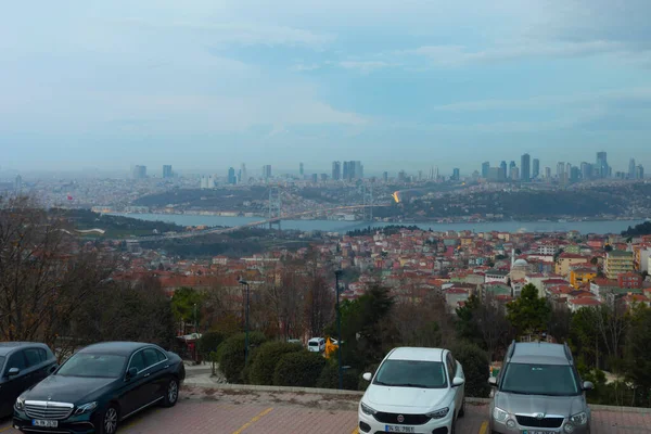 Puente Del Bósforo Estambul Por Noche Puente Los Mártires Del — Foto de Stock