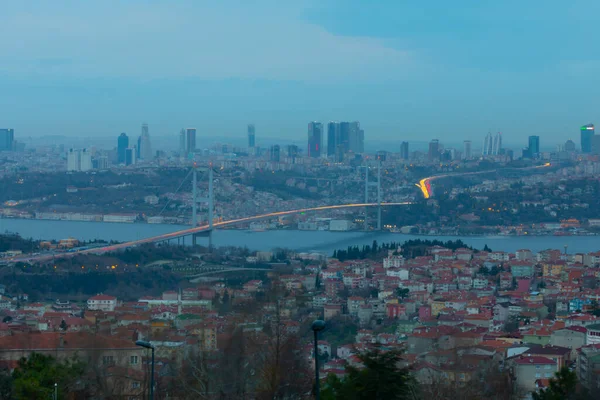 Pont Bosphore Istanbul Nuit Juillet Pont Des Martyrs Istanbul Turquie — Photo