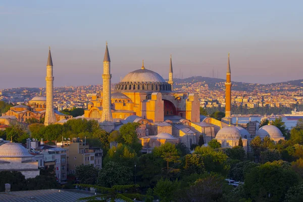 Hermosa Vista Sobre Santa Sofía Estambul Turquía Desde Cima Atardecer — Foto de Stock