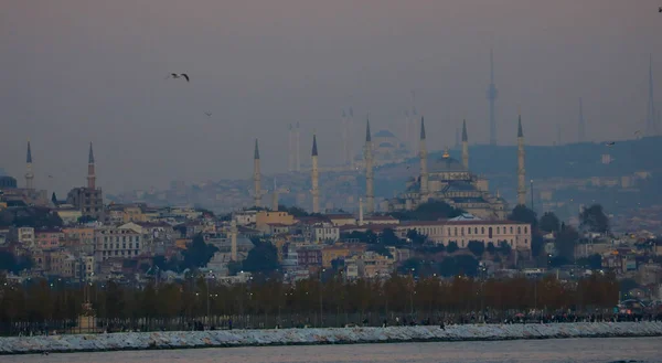 Мечеть Camlica Hagia Sophia Султанахмет Прекрасная Панорама Стамбула Рамке — стоковое фото