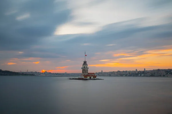 Sunset Evening Parliament Hours Maiden Tower Has Title Most Photographed — Stok fotoğraf