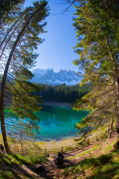 Carezza Lago Carezza Karersee Con Monte Latemar Provincia Bolzano Alto — Foto Stock