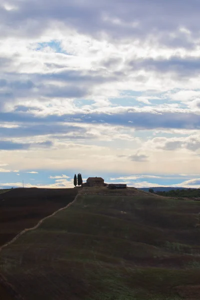 Tuscany Krajobraz Wschód Trochę Kaplica Madonna Vitaleta San Quirico Orcia — Zdjęcie stockowe