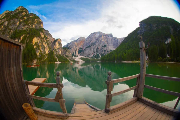 Pragser Wildsee Lago Braies Italian Alps Dolomites Unesco World Heritage — Stockfoto