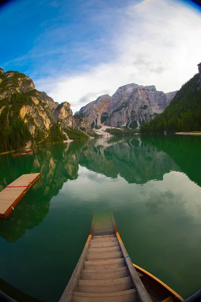 Pragser Wildsee Lago Braies Italian Alps Dolomites Unesco World Heritage — Stockfoto