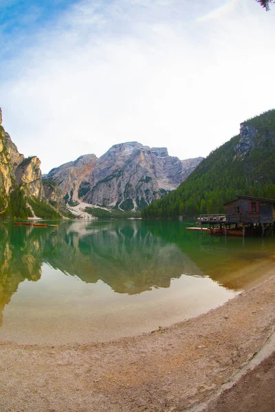 Pragser Wildsee Lago Braies Italian Alps Dolomites Unesco World Heritage — Stok fotoğraf