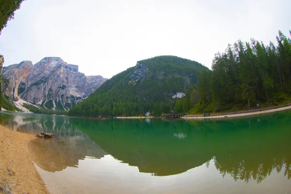 Pragser Wildsee Lago Braies Italian Alps Dolomites Unesco World Heritage — Stok fotoğraf