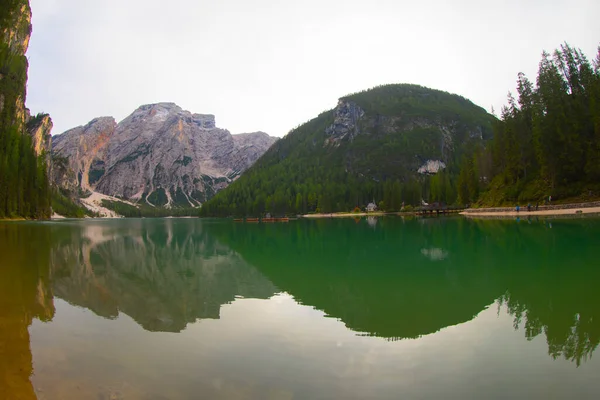 Pragser Wildsee Lago Braies Italian Alps Dolomites Unesco World Heritage — Stockfoto