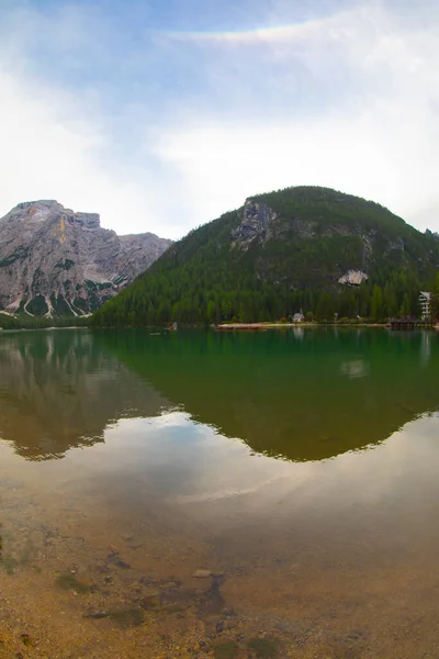 Pragser Wildsee Lago Braies Alpes Italianos Dolomitas Patrimonio Humanidad Por —  Fotos de Stock