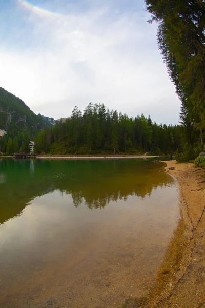 Pragser Wildsee Lago Braies Italian Alps Dolomites Unesco World Heritage — Fotografia de Stock