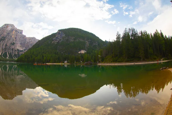 Pragser Wildsee Або Lago Braies Italian Alps Dolomites Unesco World — стокове фото