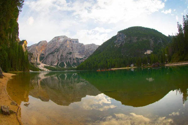 Pragser Wildsee Або Lago Braies Italian Alps Dolomites Unesco World — стокове фото