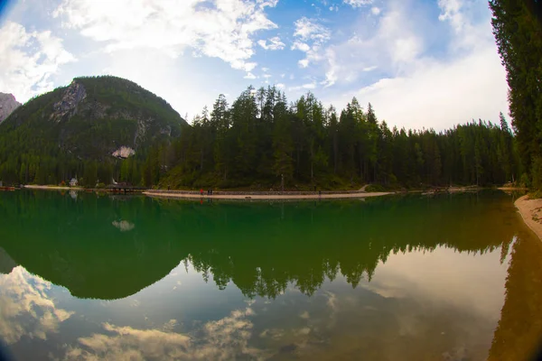 Pragser Wildsee Veya Lago Braies Talyan Alpleri Dolomitler Unesco Dünya — Stok fotoğraf