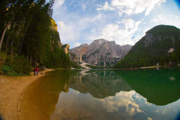 Pragser Wildsee Lago Braies Italian Alps Dolomites Unesco World Heritage — Foto de Stock