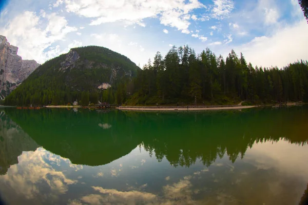 Pragser Wildsee Lago Braies Italian Alps Dolomites Unesco World Heritage — Foto de Stock