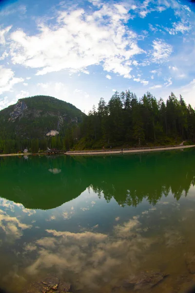 Pragser Wildsee Lago Braies Ιταλικές Άλπεις Δολομίτες Μνημείο Παγκόσμιας Κληρονομιάς — Φωτογραφία Αρχείου