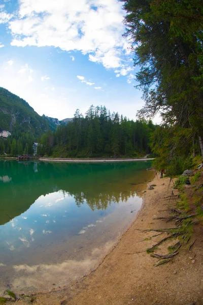 Pragser Wildsee Lago Braies Alpes Italianos Dolomitas Patrimonio Humanidad Por —  Fotos de Stock