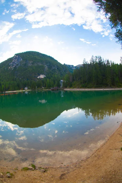 Pragser Wildsee Lago Braies Italian Alps Dolomites Unesco World Heritage — Stok fotoğraf