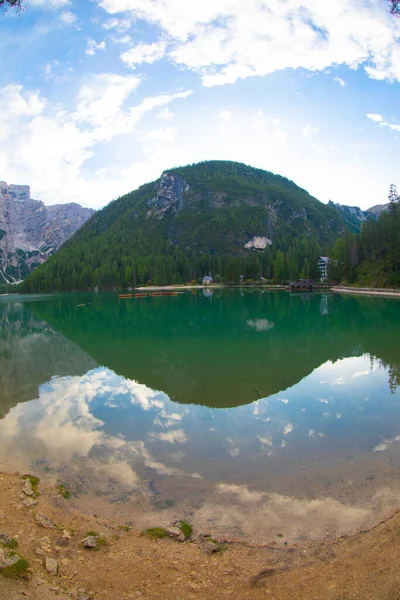 Pragser Wildsee Lub Lago Braies Alpy Włoskie Dolomity Lista Światowego — Zdjęcie stockowe