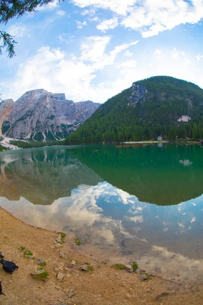 Pragser Wildsee Lago Braies Italian Alps Dolomites Unesco World Heritage — Stok fotoğraf