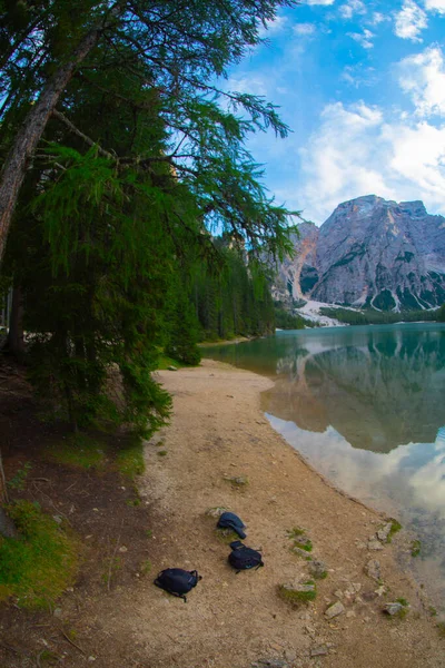 Pragser Wildsee Lago Braies Italian Alps Dolomites Unesco World Heritage — Foto de Stock