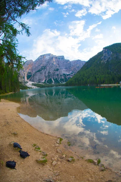 Pragser Wildsee Або Lago Braies Italian Alps Dolomites Unesco World — стокове фото