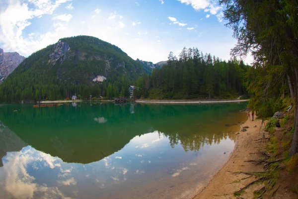 Pragser Wildsee Nebo Lago Braies Italské Alpy Dolomity Památky Světového — Stock fotografie