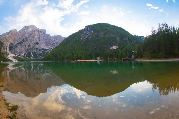 Pragser Wildsee Lub Lago Braies Alpy Włoskie Dolomity Lista Światowego — Zdjęcie stockowe