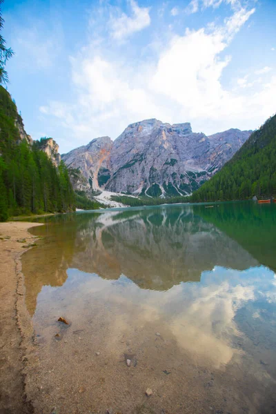 Pragser Wildsee Lago Braies Italian Alps Dolomites Unesco World Heritage — Stok fotoğraf