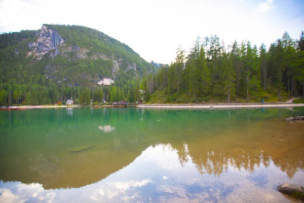 Pragser Wildsee Lago Braies Italian Alps Dolomites Unesco World Heritage — Stock Photo, Image