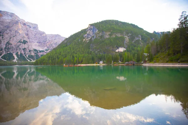 Pragser Wildsee Lago Braies Italian Alps Dolomites Unesco World Heritage — Foto de Stock