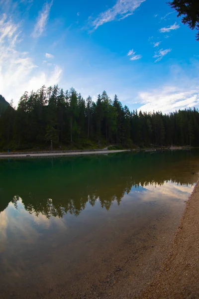 Pragser Wildsee Veya Lago Braies Talyan Alpleri Dolomitler Unesco Dünya — Stok fotoğraf