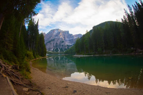 Pragser Wildsee Veya Lago Braies Talyan Alpleri Dolomitler Unesco Dünya — Stok fotoğraf