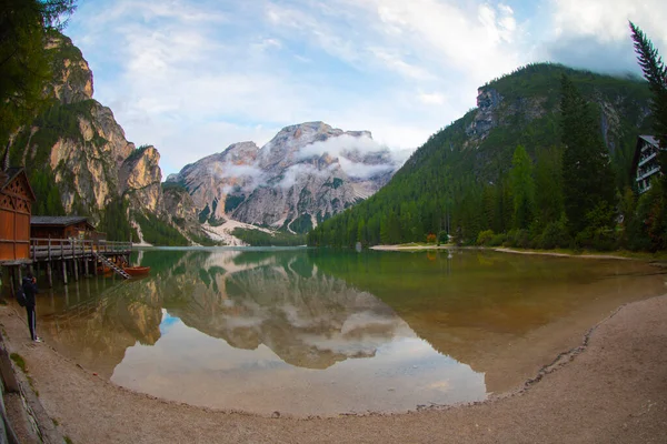 Pragser Wildsee Lago Braies Italiaanse Alpen Dolomieten Unesco Werelderfgoed Natuurpark — Stockfoto