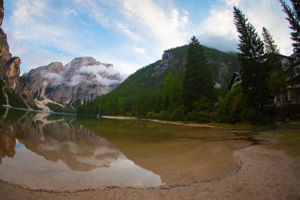 Pragser Wildsee Lago Braies Italian Alps Dolomites Unesco World Heritage — Fotografia de Stock